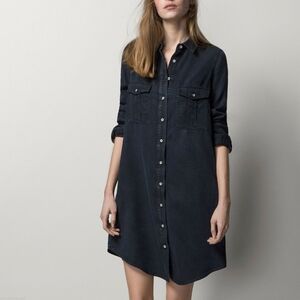Massimo Dutti Denim Shirt Dress Dark Blue Women's